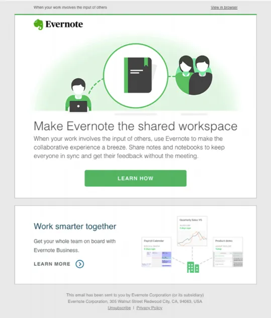 Evernote gradually educates users on the multiple ways they can profit from the service.