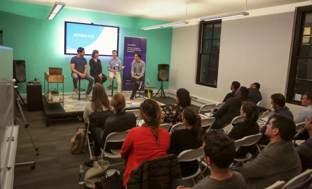 From left to right: David Apple (Typeform), Fanette Jobard (Algolia), Rob Crossley (Autopilot), Nick Franklin (ChartMogul)
