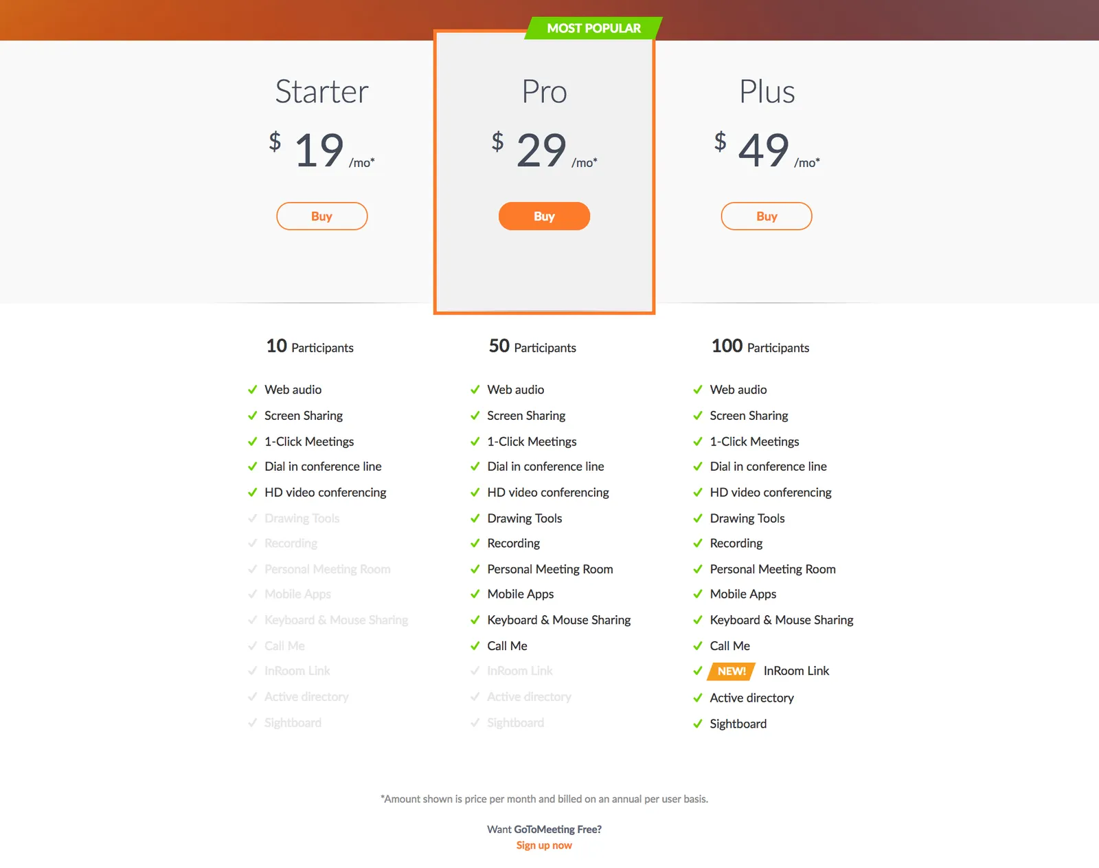 View the page at gotomeeting.com/meeting/pricing