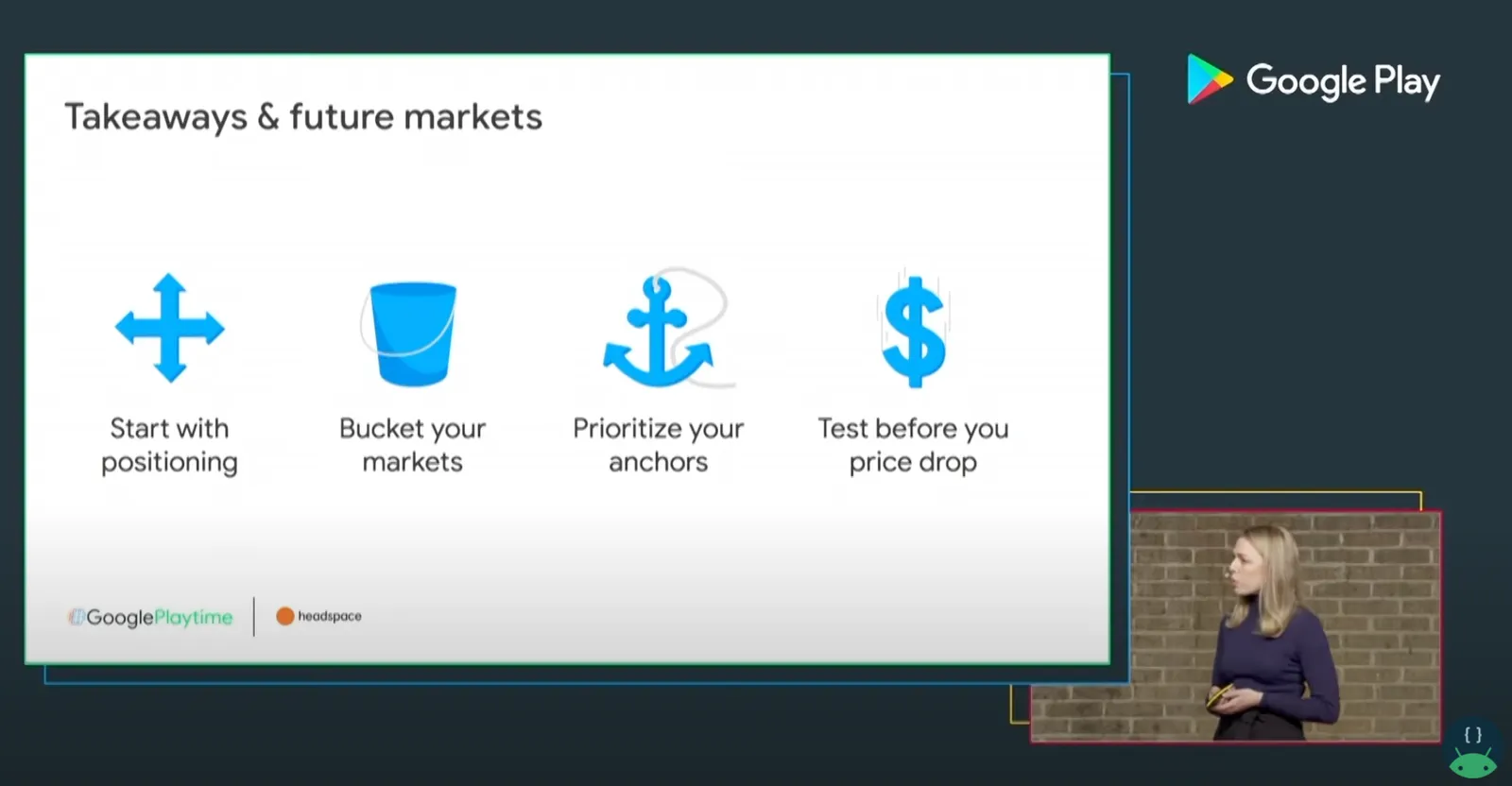 Headspace identified four stages of pricing localization strategy, starting with an analysis of your company’s positioning in a market. Image via Android Developers.