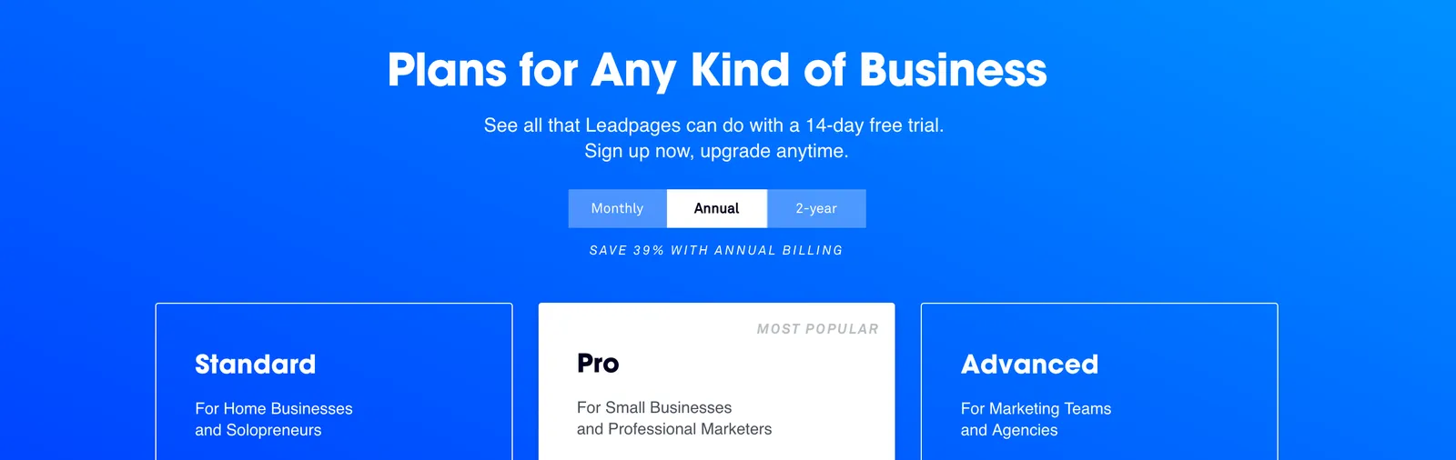 View the page at leadpages.net/pricing