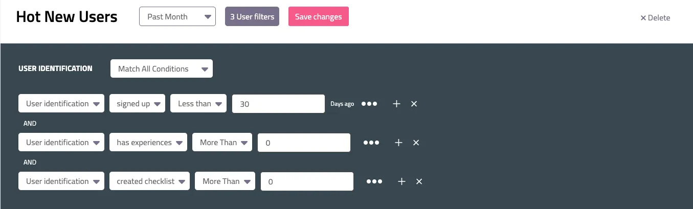Tracking experiences created allows Userpilot to identify the most-engaged PQLs.