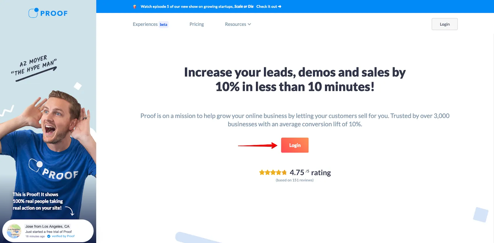 Log in: If a customer starts their trial (or continues on to become a customer), the most relevant action is to push them towards logging in to their account.