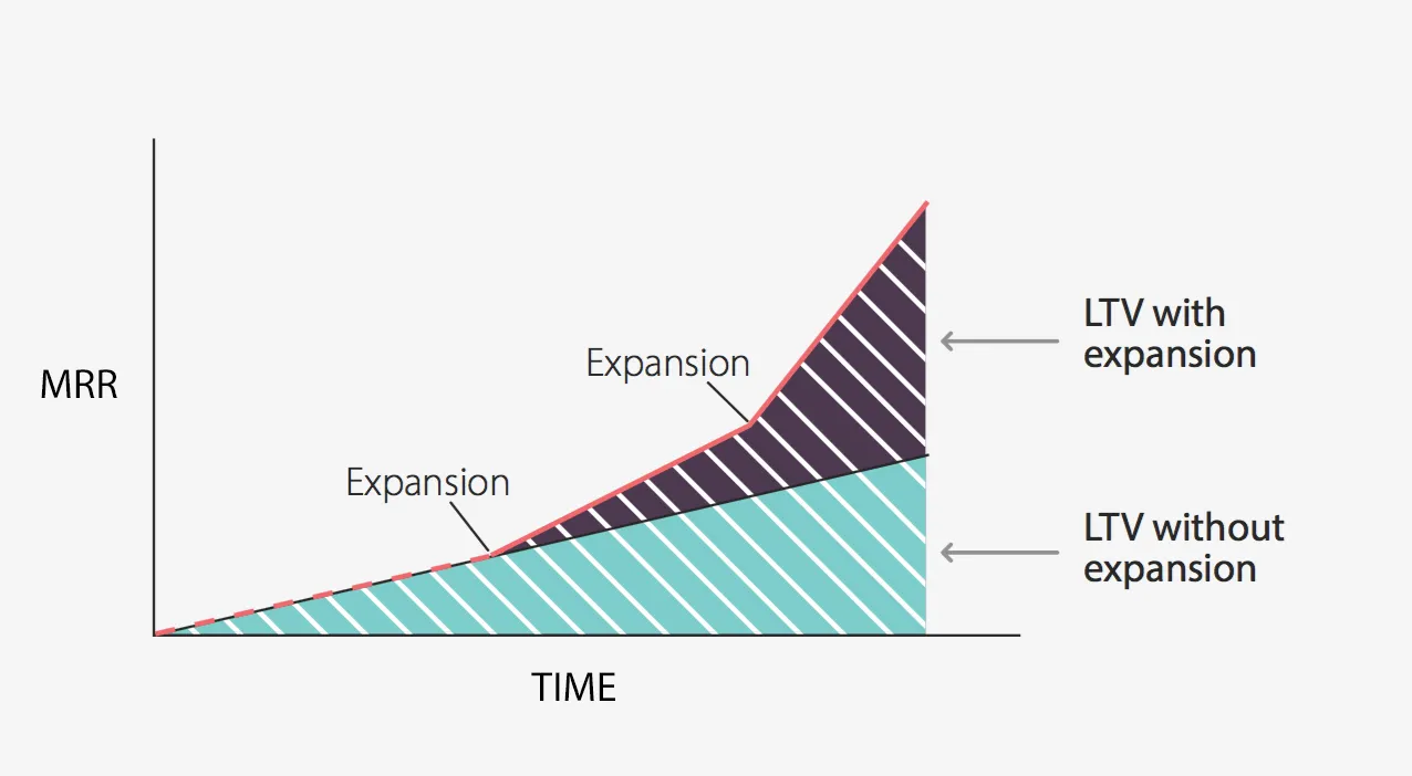 Account expansion over the lifetime of a customer can greatly expand the projected LTV