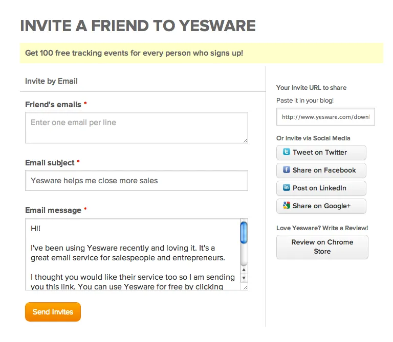Yesware does all of this and more on their referral page.